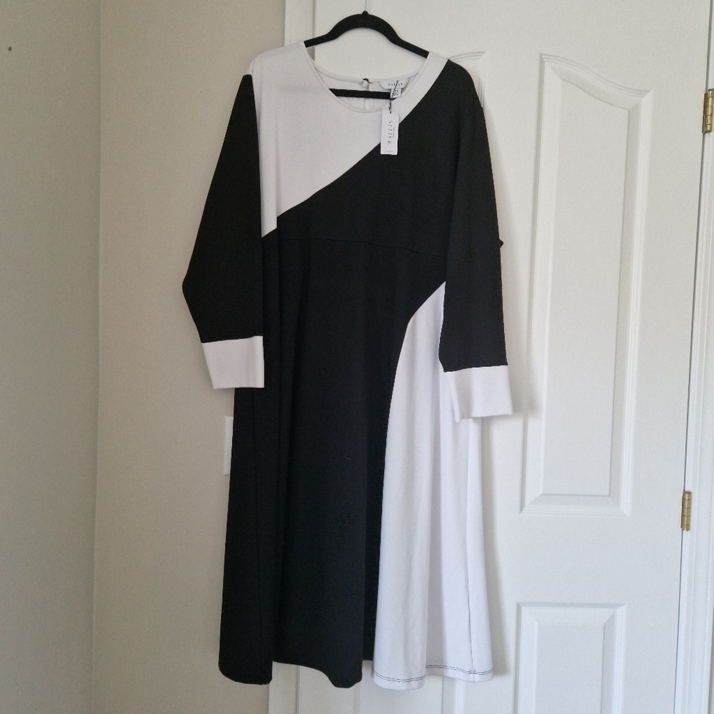 Wallis Black and White Asymmetrical A-Line Dress